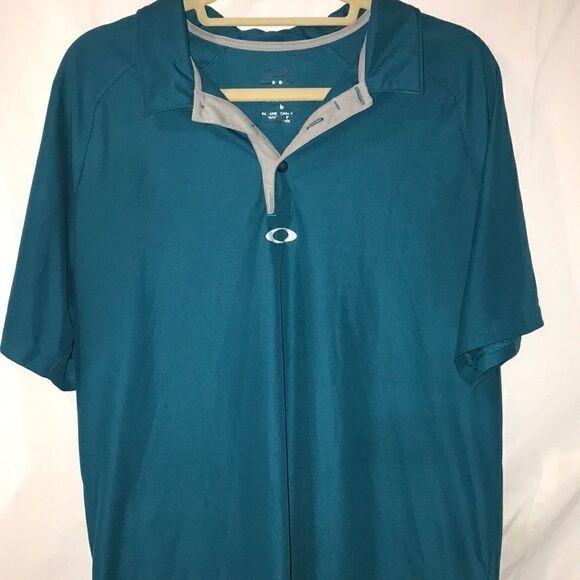 Oakley Men's Blue White Ohydrolics Collared Short Sleeve Polo Size Large - Picture 1 of 6